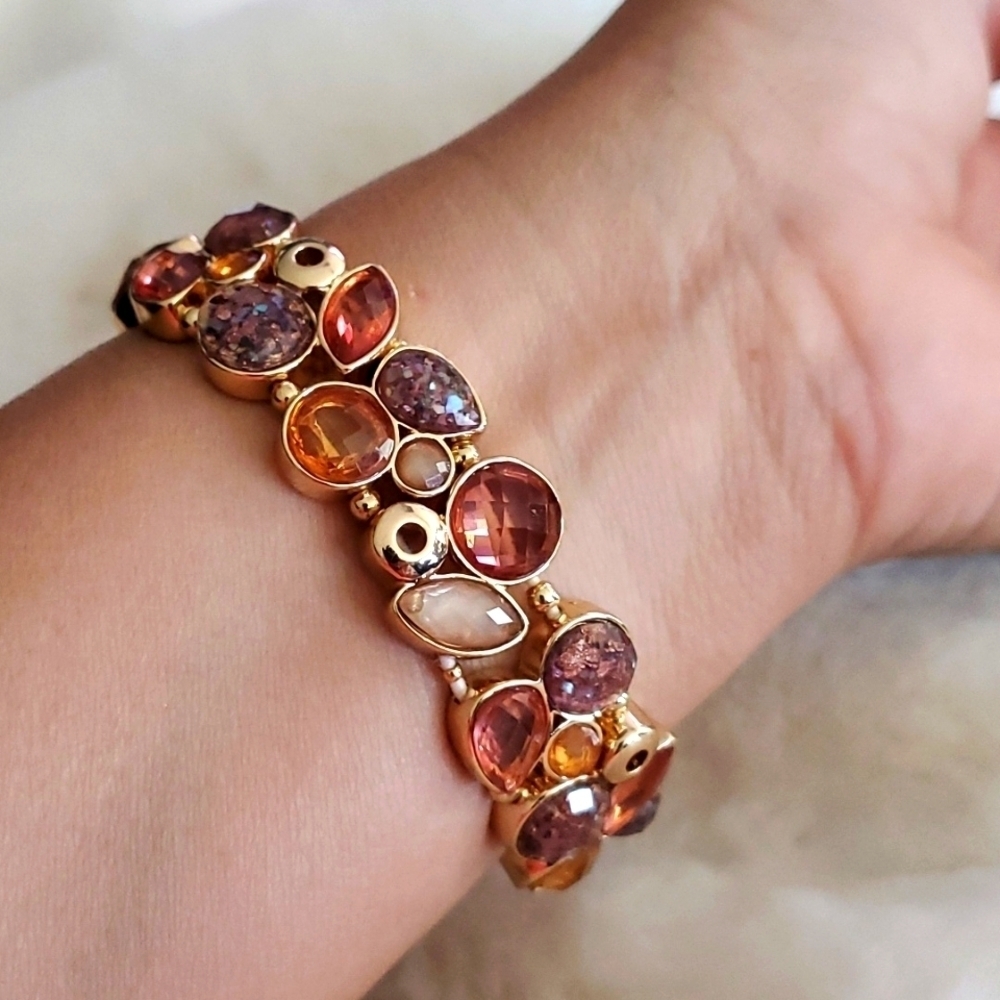 COLORFUL GEMS IN GOLDTONE STRETCH BRACELET ALL GEMS PRESENT BUNDLE AND SAVE - Picture 3 of 5